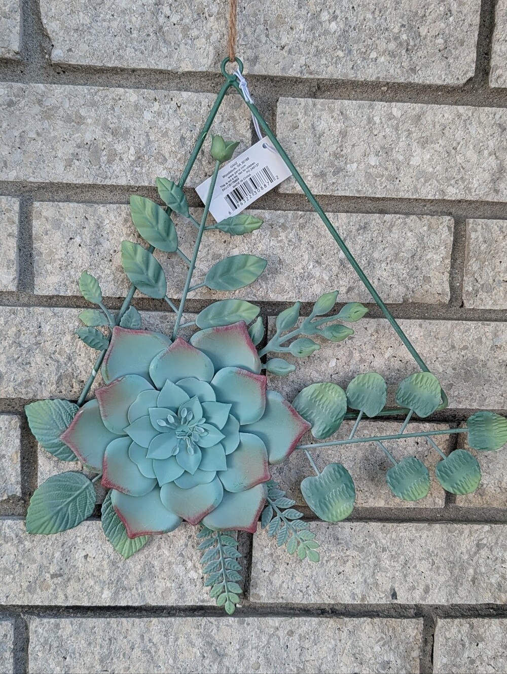 Succulent Hanging Wall Decor Green 3D Metal Leafs Triangle By Ganz Foliage NWT